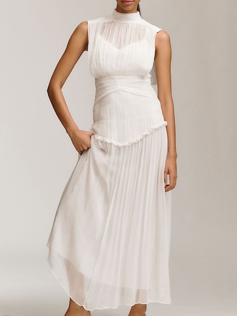Shona Joy Clemence Chiffon High Neck Midi Dress
